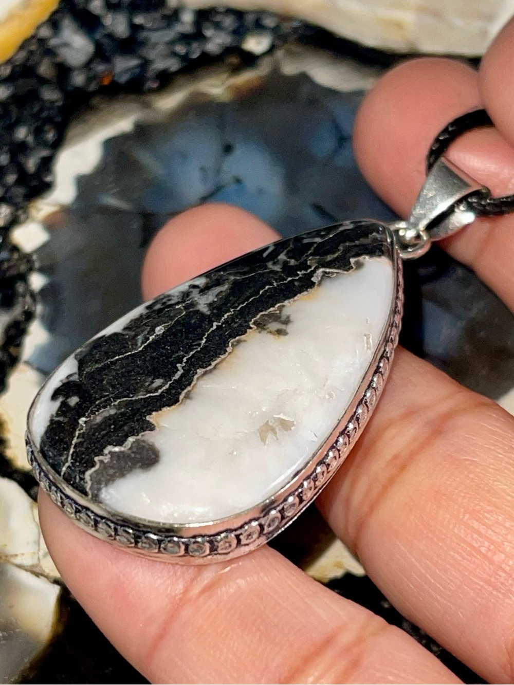 Two Tone White Buffalo Turquoise Crystal Pendant 2 1/4”